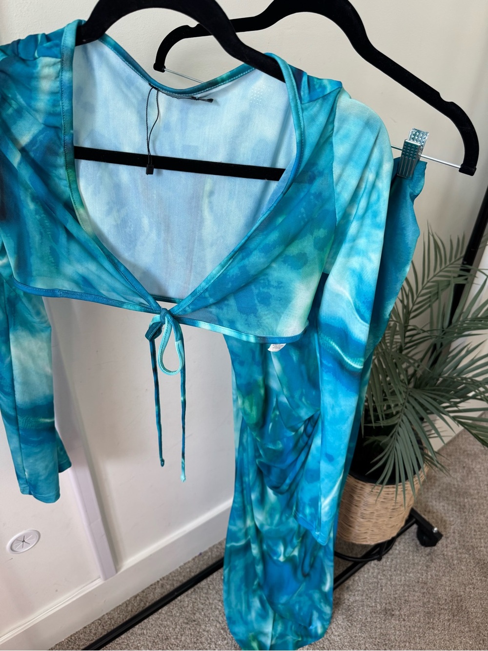 Blue Tie Dye Mesh Cover Up Set | Top Small Skirt Medium - Picture 2 of 2